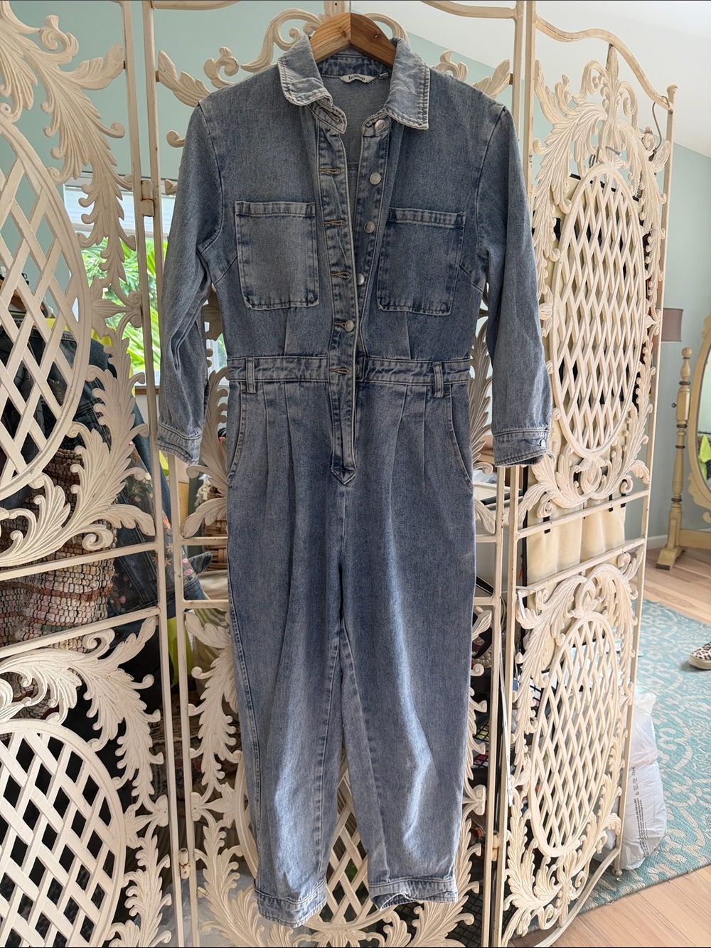 Washed Blue Denim Utility Jumpsuit